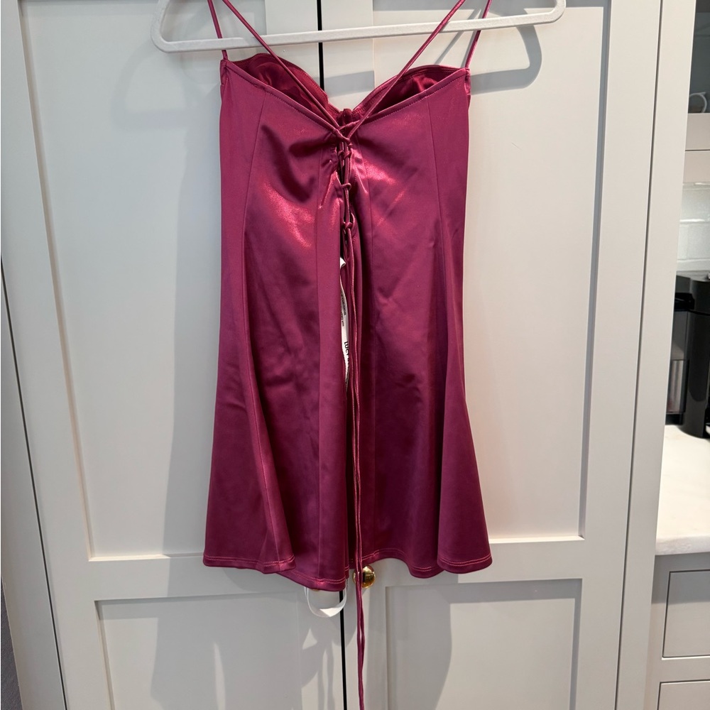 NWT Lucy in the Sky Satin Fit and Flare Dress in Magenta - Picture 7 of 7